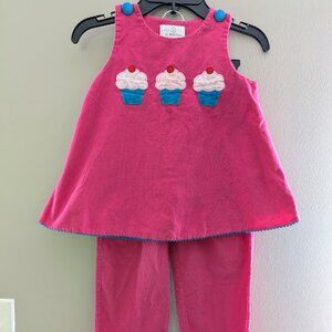 Little Girls 2 Piece Outfit Set Pink Corduroy Pants and Jumper Cupcakes Size 5